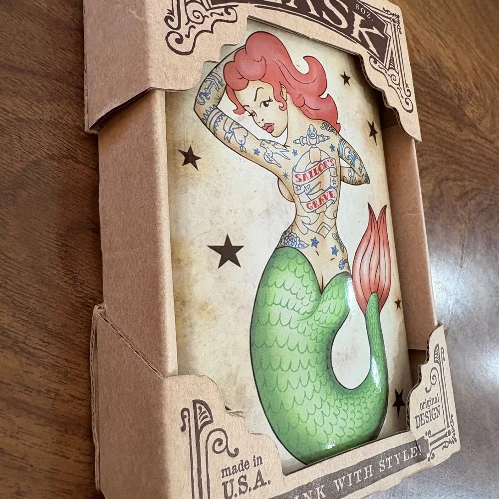 Trixie & Milo Mermaid Tattoo Stainless Steel 8oz Flask Drink With Style BFF Gift